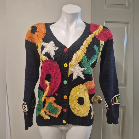 The Eagle's Eye Vintage 80s/90s Novelty Lifesavers Knit Cardigan Sweater(M) - Picture 4 of 9